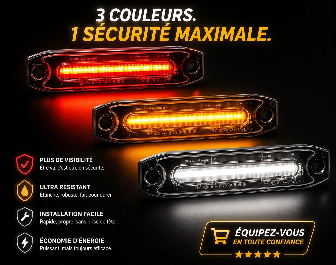 Feu de gabarit LED 3 en 1 – Rouge / Ambre / Blanc