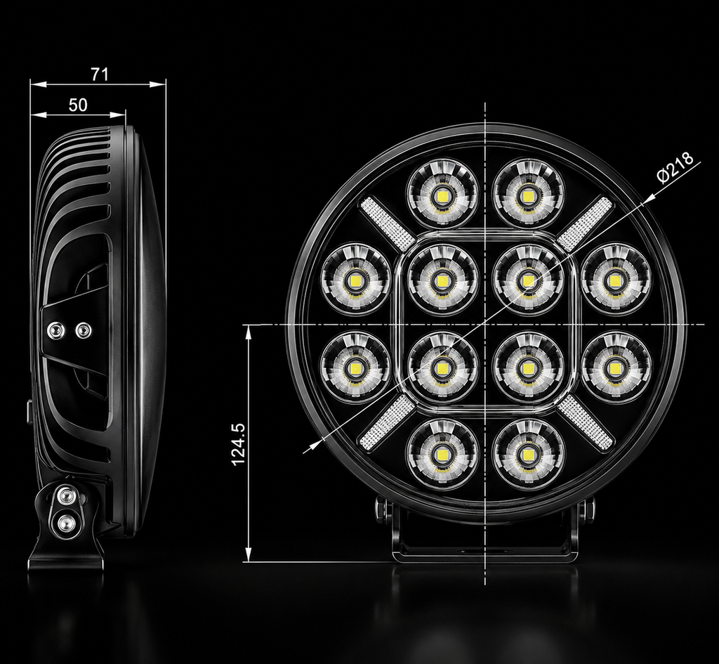 Phare LED Rond Longue Portée 12 LEDs - Signature X Ambre