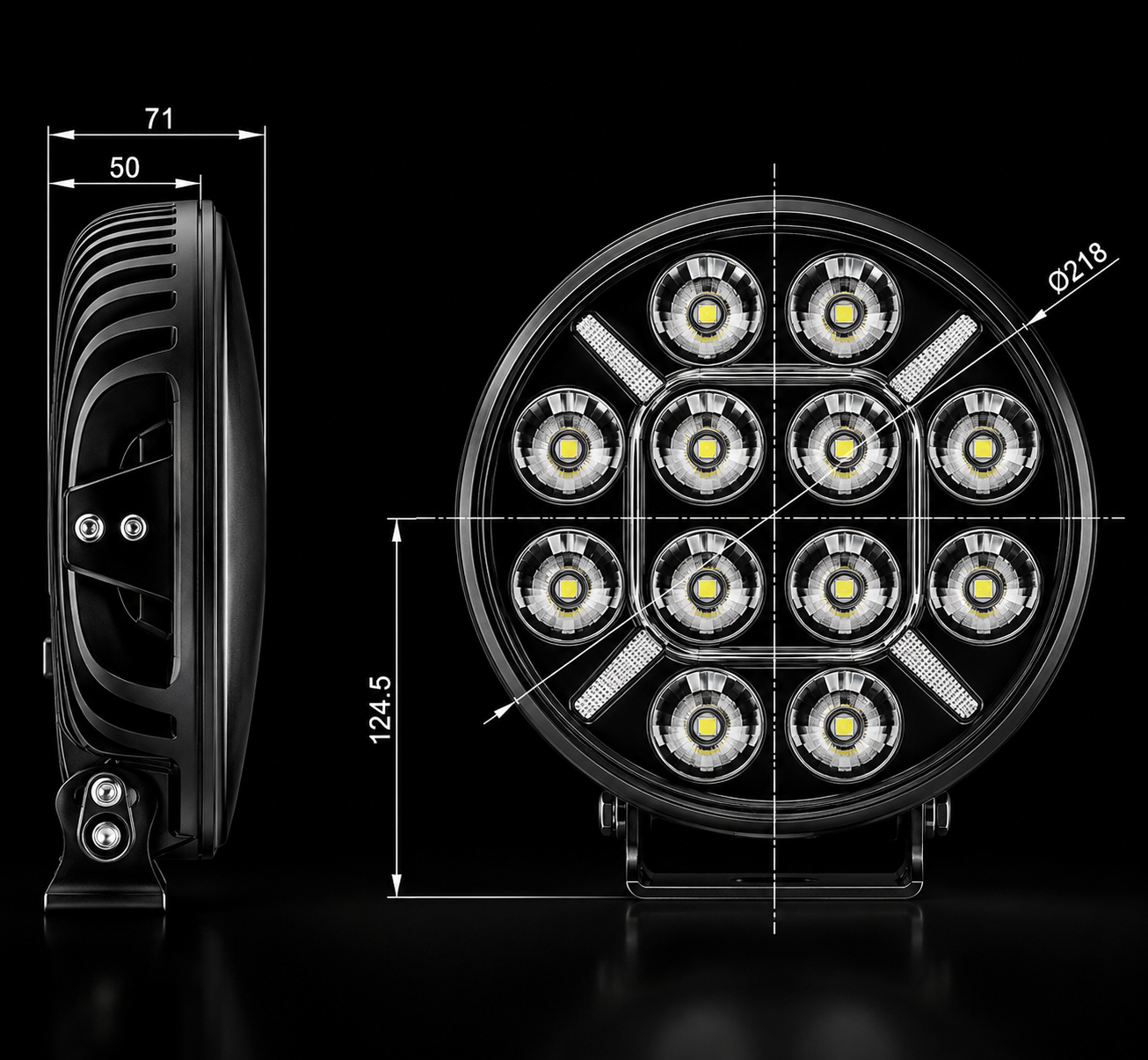 Phare LED Rond Longue Portée 12 LEDs - Signature X Ambre