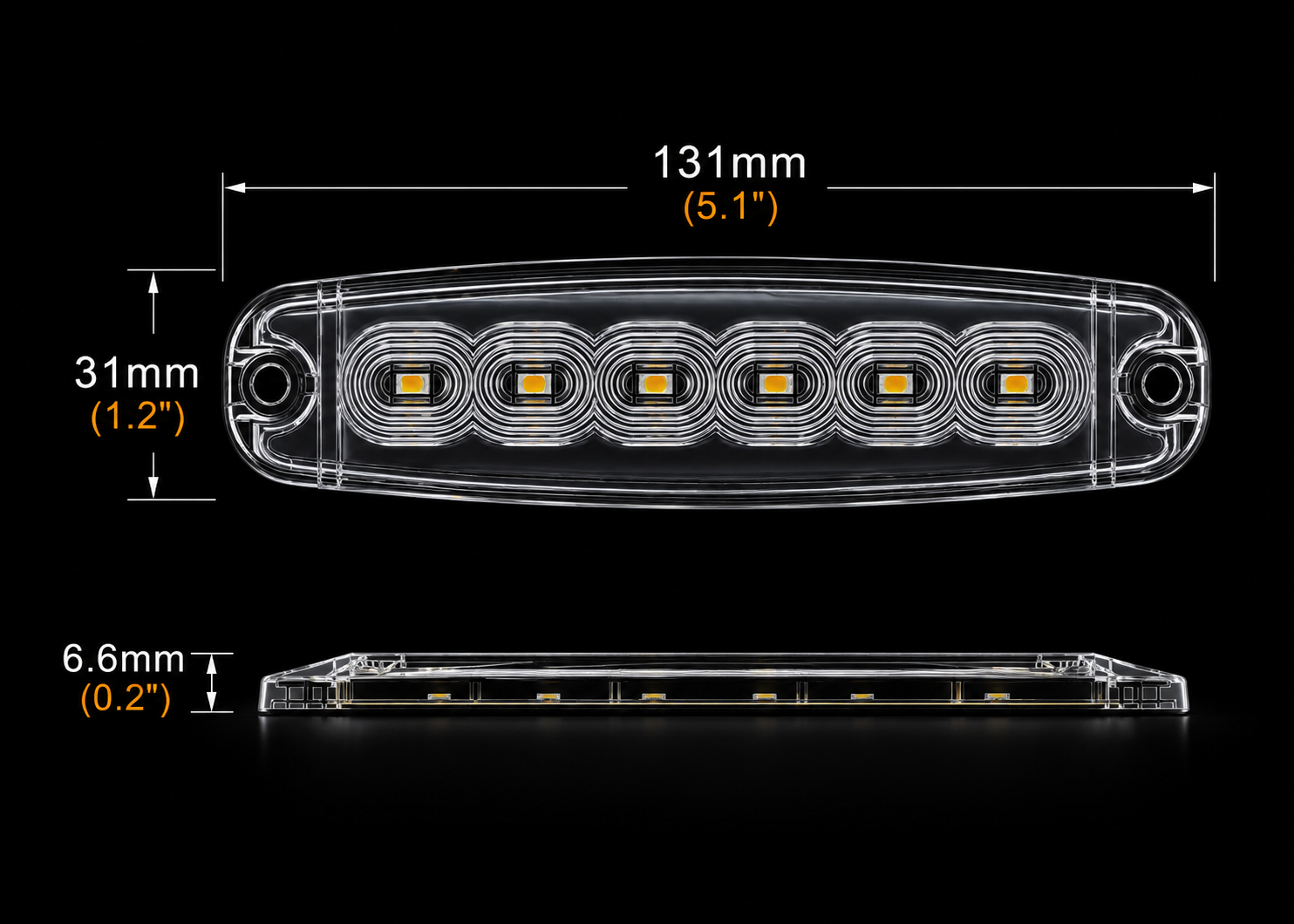 Feu de Gabarit LED Ambre Ultra-Plat 6 LEDs - Camion