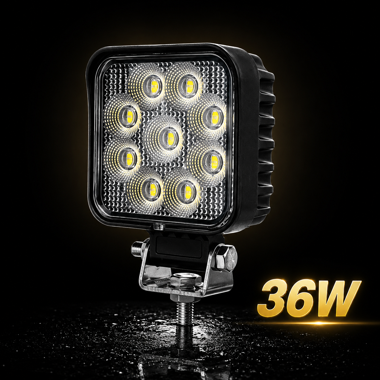 Feu de travail LED 36W carré compact avec support de montage