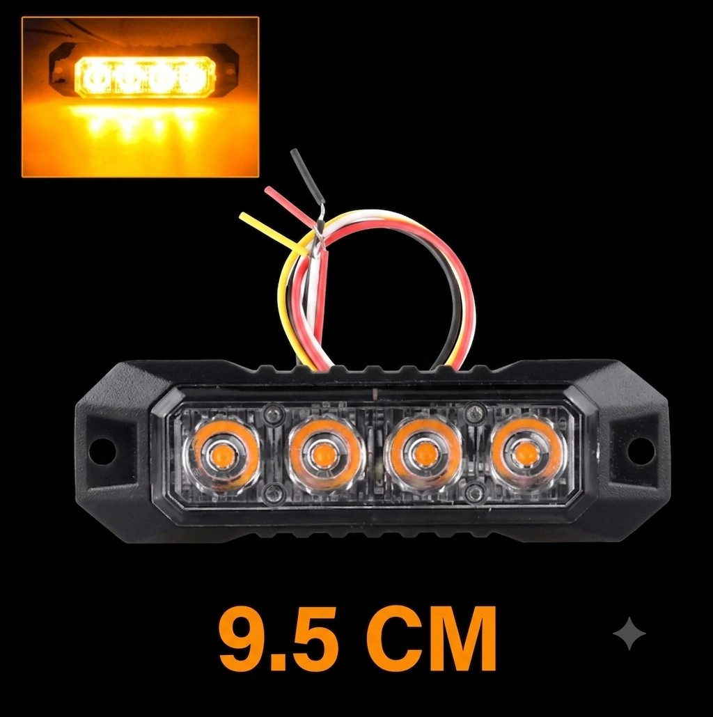 Feu flash LED ambre 4 LEDs 9.5cm pour camion et véhicules professionnels