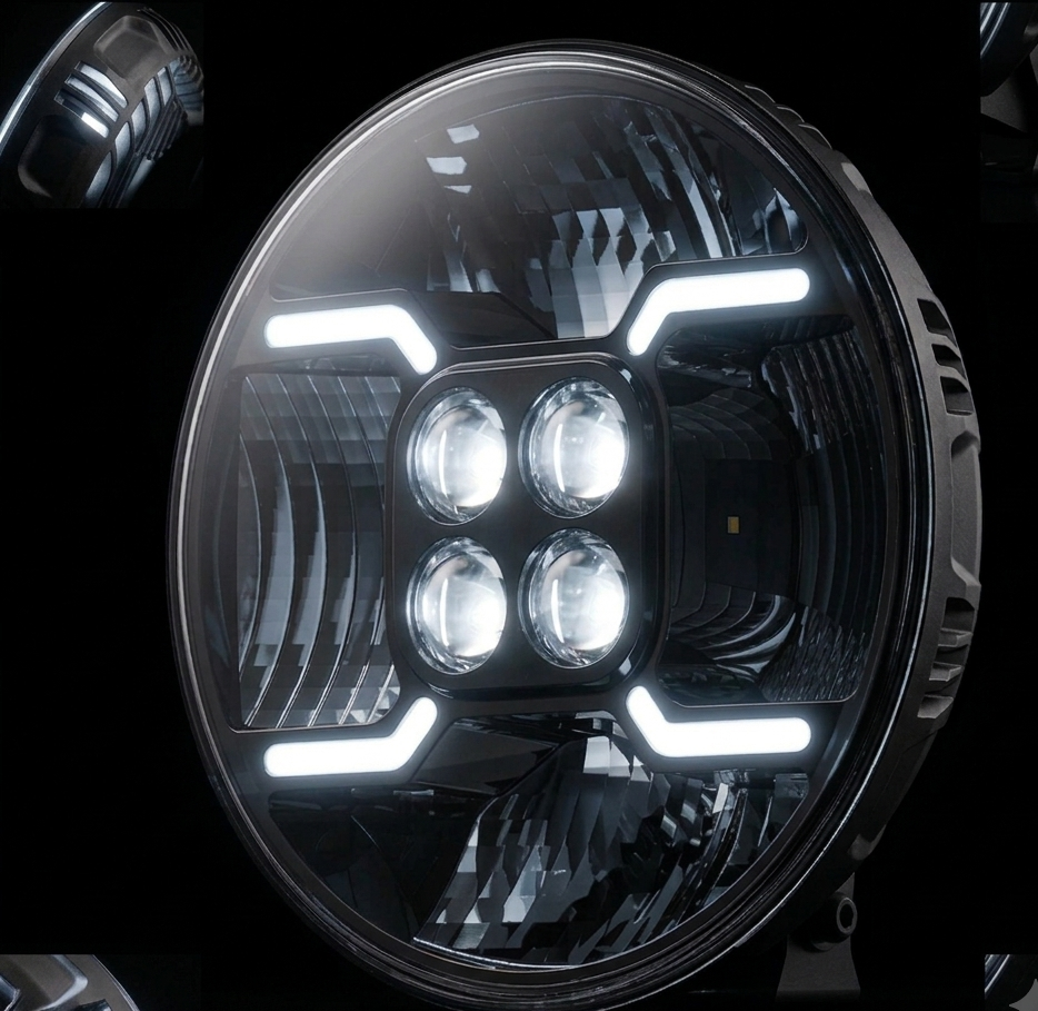 Phare LED Rond Premium 6 LEDs - Signature X Ambre - Boîtier Noir