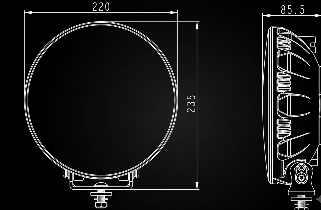 Phare LED Rond Premium 6 LEDs - Signature X Ambre - Boîtier Noir