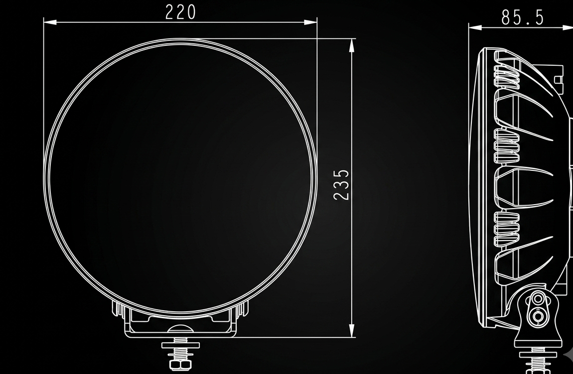Phare LED Rond Premium 6 LEDs - Signature X Ambre - Boîtier Noir